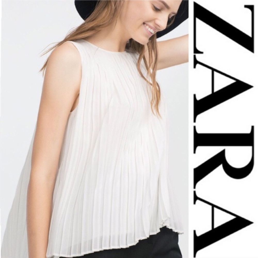 Zara Pleated White Top Sleeveless Sz M